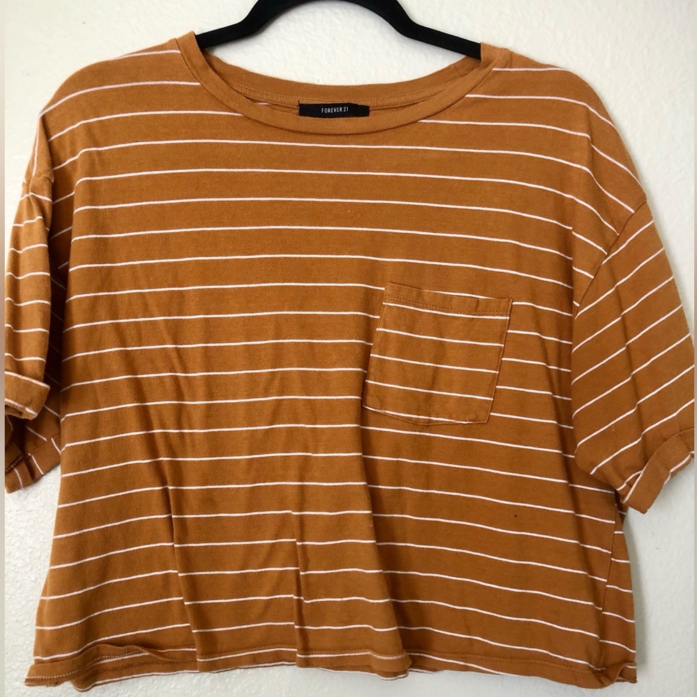Cropped mustard yellow striped top, front pocket